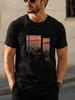 1pc Sunset Lakeside Rock Scenery Pattern Unisex T-Shirt with Print - Suitable for Casual Wear, Casual All-Match, Summer Item, Pure Top