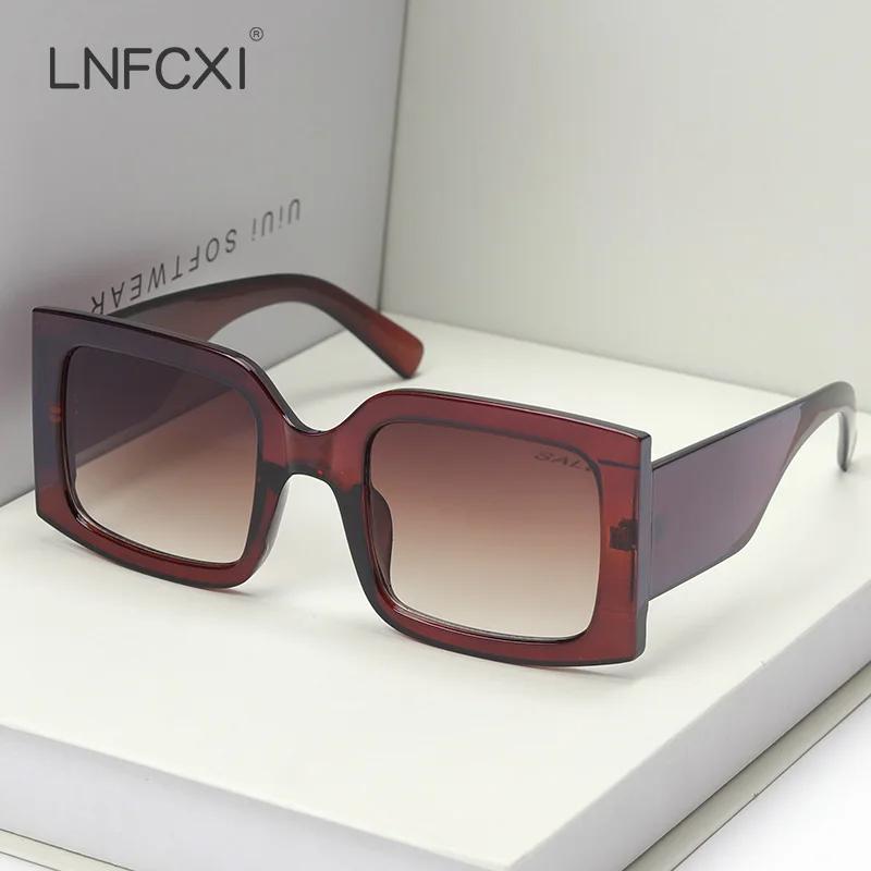  Beige Vintage Rectangle Women Sunglasses Ins Popular Fashion Blue Light Tea Eyewear Men Trending Sun Glasses Shades UV400