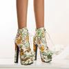 Fashion Flower Ankle Boots Women Platform Autumn Winter Short Boot Lace-up Sexy Ultra Heels Fetish Party Shoes Large Size 46