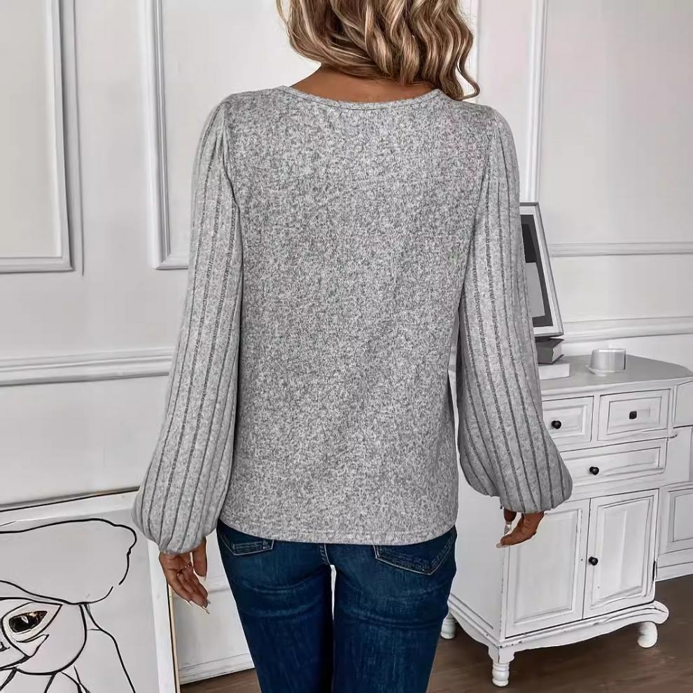 2025 Spring Women's Solid Color Patchwork Collar Pullover