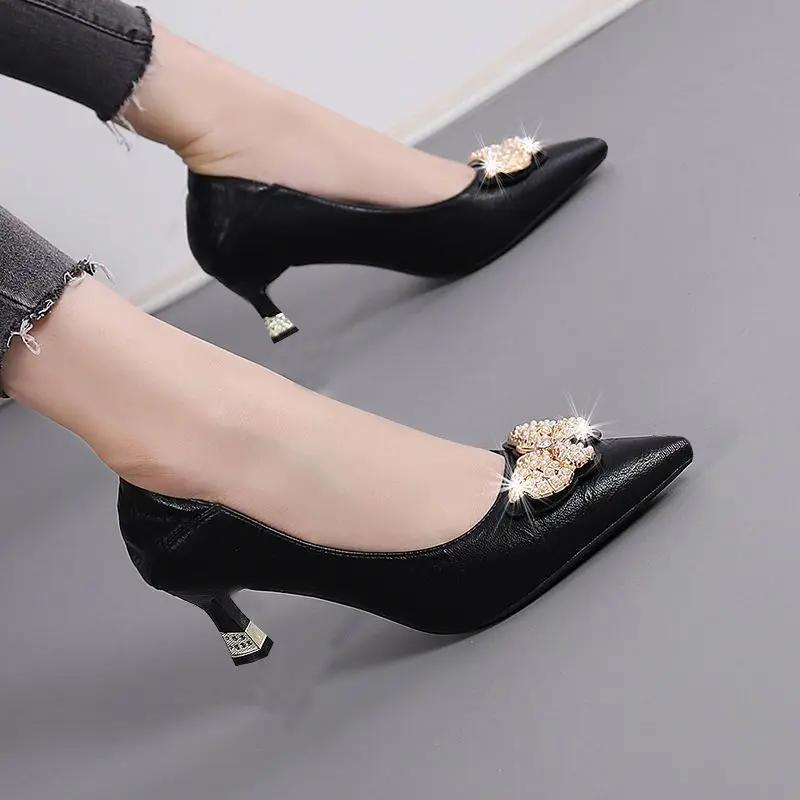 Fashion Block Heel Pointed Toe Ladies Pumps Women's Shoes with Medium Heels Chunky Korean Style Slip on Offer Stylish Genuine Mark Shoe