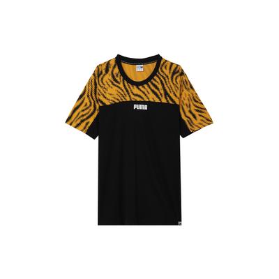 Round Neck Sports Short Sleeve T-Shirt Men Tops Black Yellow 579508-01