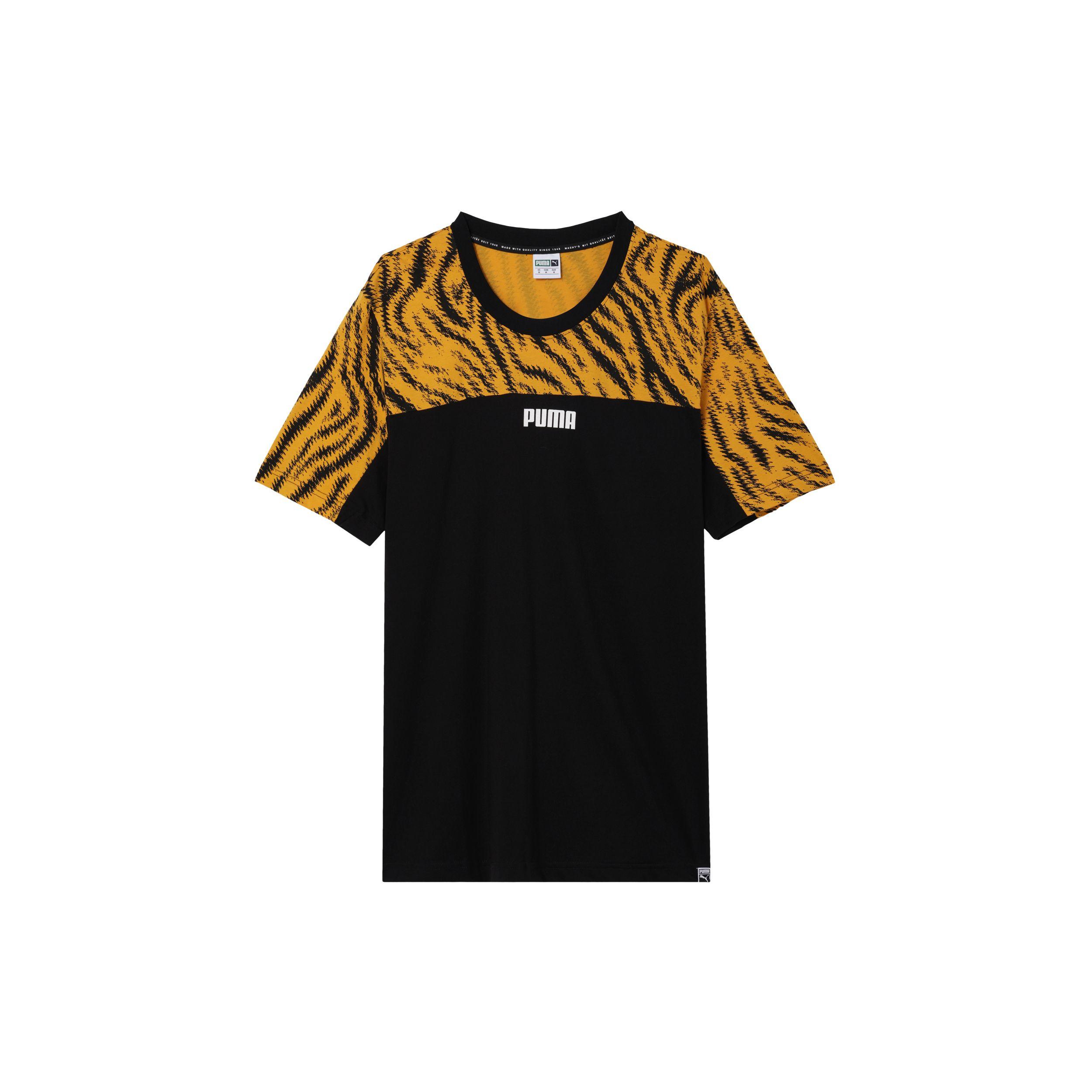 

Puma Round Neck Sports Short Sleeve T-Shirt Men Tops Black Yellow 579508-01 M