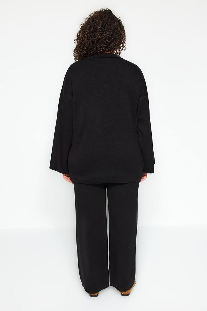 Dámský styl Plus Size Tmavě modrý úplet Plus Size Set spodního a horního dílu