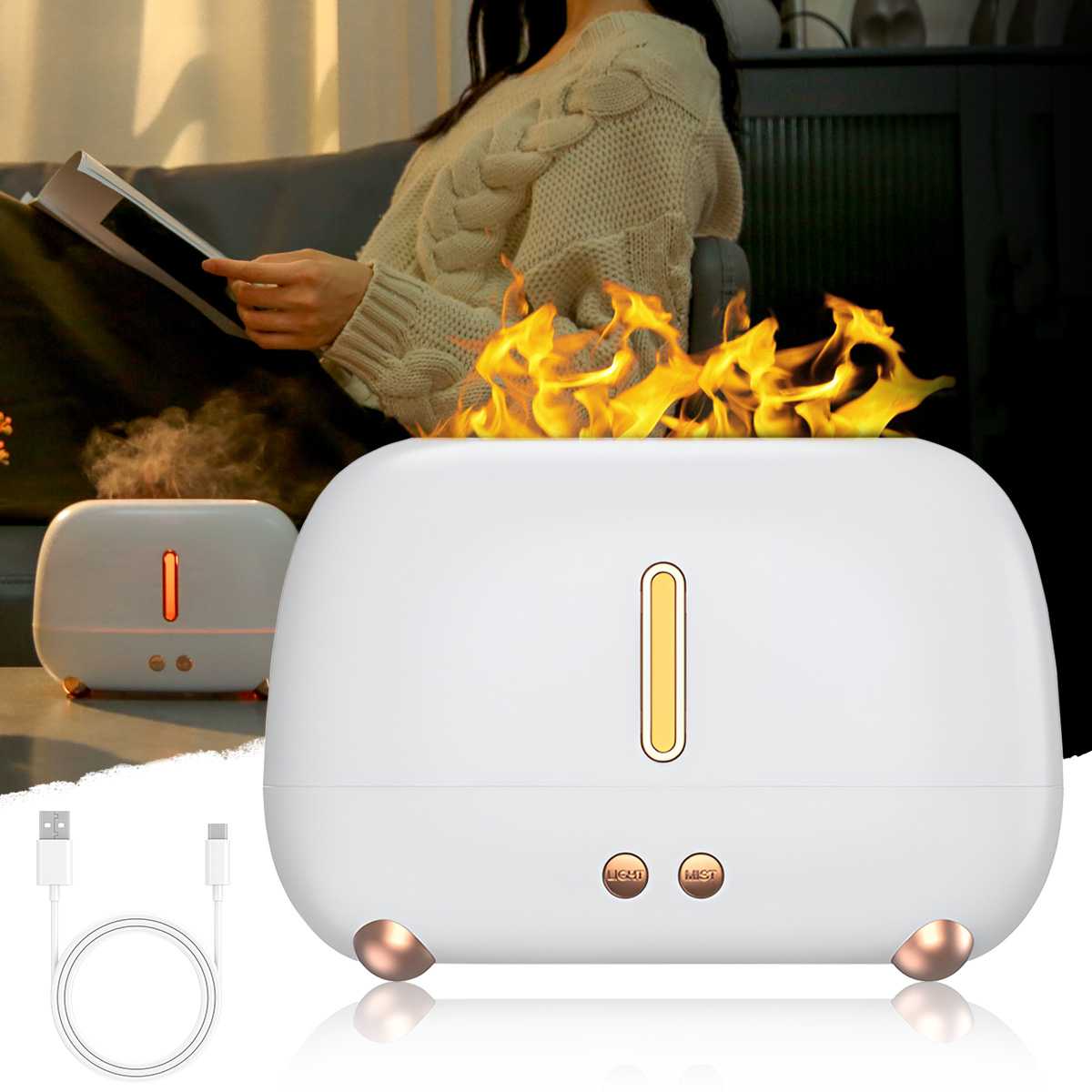 New Simulation Flame Humidifier Aromatherapy Machine Colorful Flame USB Atmosphere Light Home and Office Hydrating Diffuser