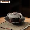 150ML Kreativer Flammenberg Alter Gesteinslehm Gaiwan Teetasse Teeschale mit Deckel Set Teezubereitungsdeckelschale Teegeschirr Dekoration