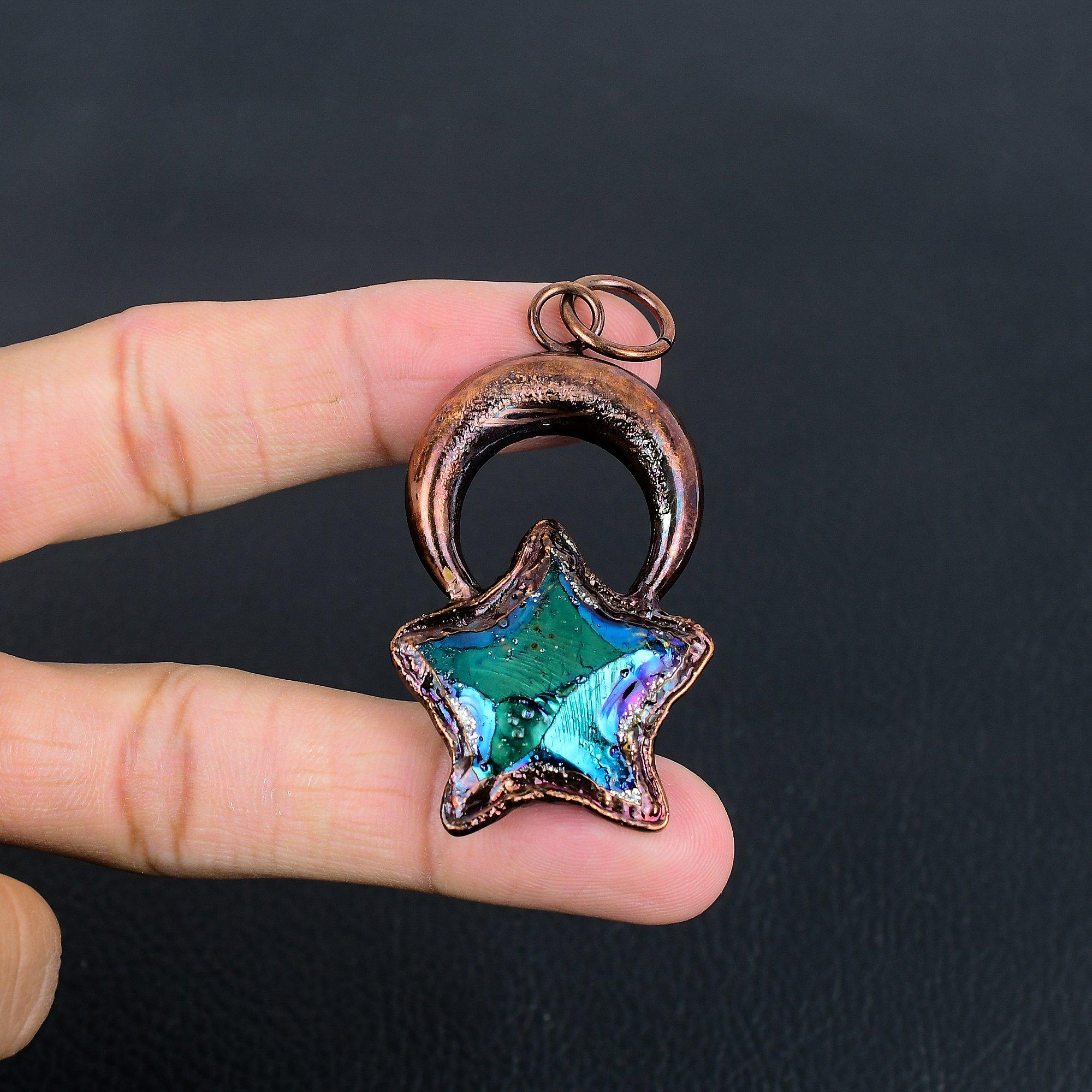 

Peacock Aura Druzy Jewelry, Copper Electroformed Pendant Handmade Gemstone Jewelry, Gifts For Wife Brand New Pendant 2.55 Inches