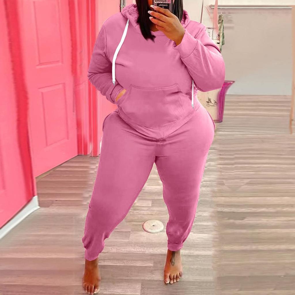 Women's Padded Drawstring Hooded Sweatshirt Long Sleeve Drawstring Trousers Piece Set