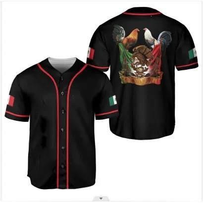 Mexico baseball team element print summer v-neck button-down baseball jersey