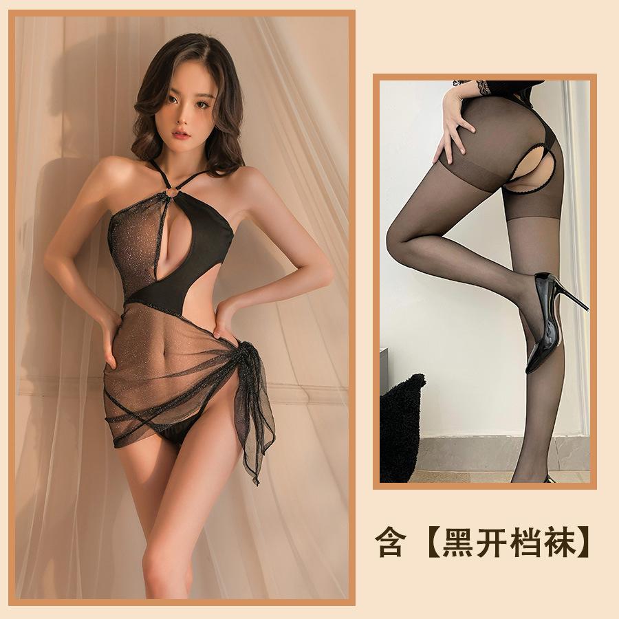 Sex Underwear Passion Flash Girl Transparent Slim Sling Perspective Temptation Deep V Hollow Slim Nightdress