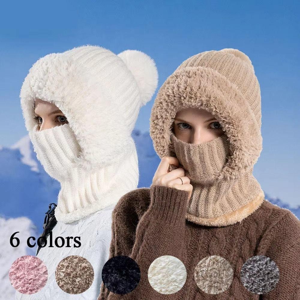 

Winter Warm Fleece Lined Knit Hat Thermal Cashmere Integrated Pullover Hat Fur Beanies Cap чорний