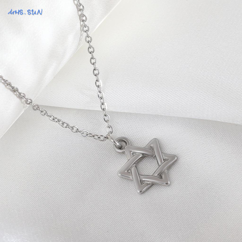 MHS.SUN Luxury Star of David Necklaces for Women Men Fashion Hollow Hexagonal Star Pendant Chain Necklace Judaica Jewish Jewelry