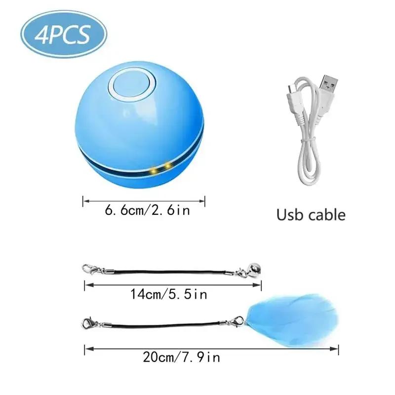 Smart Cat Color LED Feather Bell Toy Ball, Auto Ball Toy, Rotation USB Charging, Pet Accessories