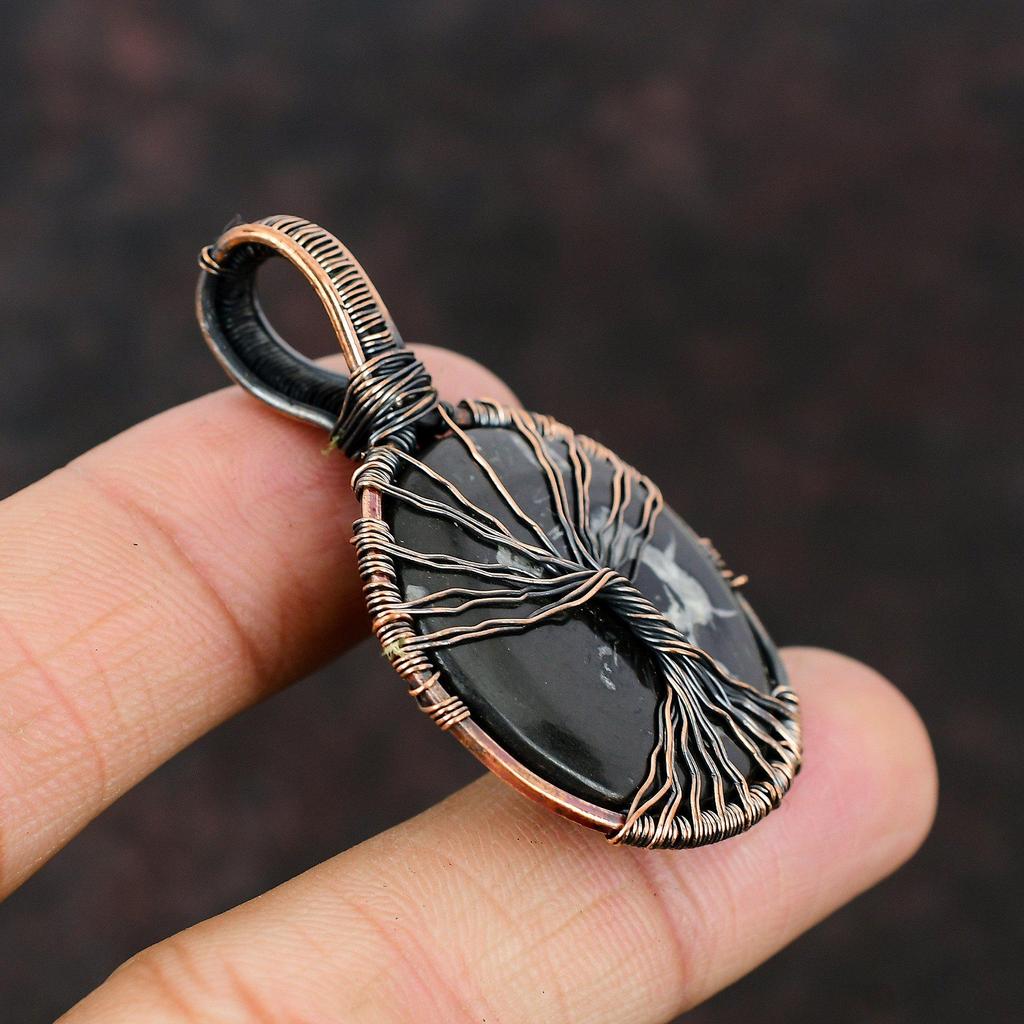 Tree Of Life Moroccan Mud Crack Fossil Pendant Copper Wire Wrapped Pendant Gemstone Handmade Pendant Gift Moroccan Mud Crack Fossil Jewelry