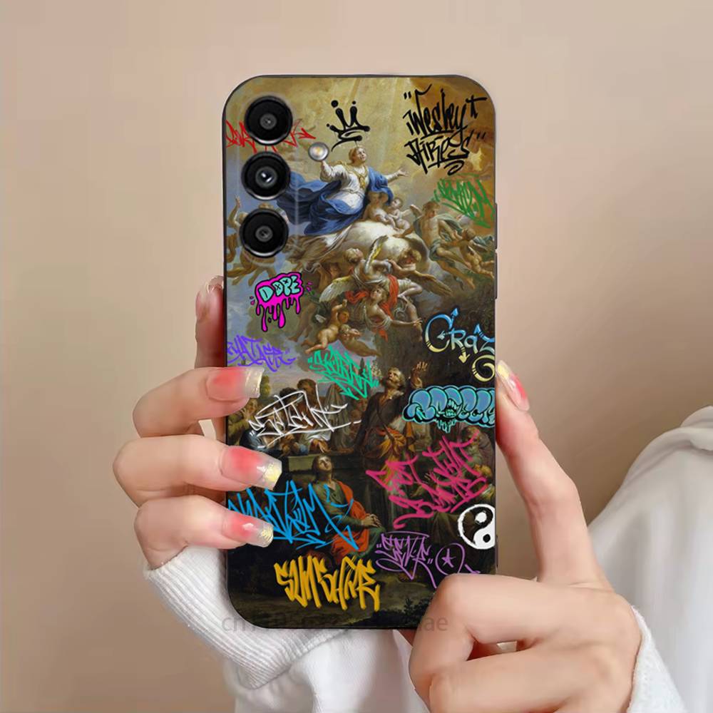 Graffiti Phone Case For Samsung S25,24,23,22,21,S20,Ultra,Plus,FE Black Soft Cover