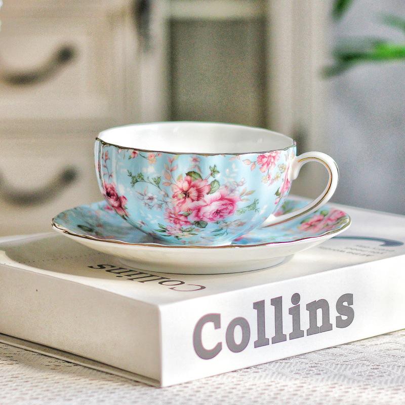 European Ceramic Floral Coffee & Tea Cup Set with Saucer – Home Use for English Afternoon Tea