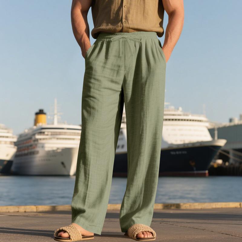 Men’s Linen Casual Loose-Fit Wide-Leg Beach Trousers – Breathable Cotton-Linen Blend