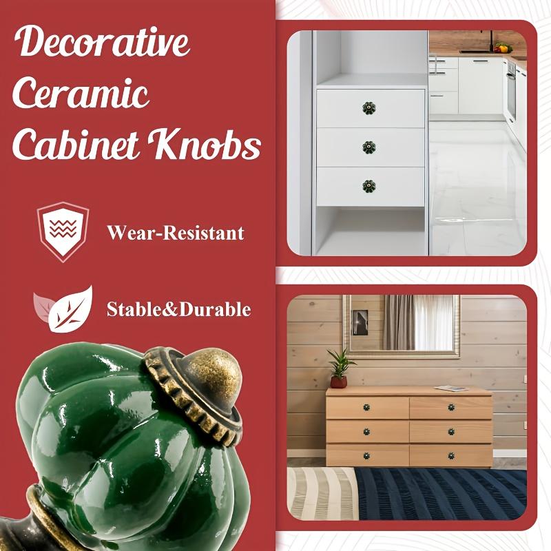 8 Pcs Vintage-Style Pumpkin-Shaped Ceramic Cabinet Knobs - Antique Bronze Finish Retro Drawer Pulls with Easy Installation Hardware