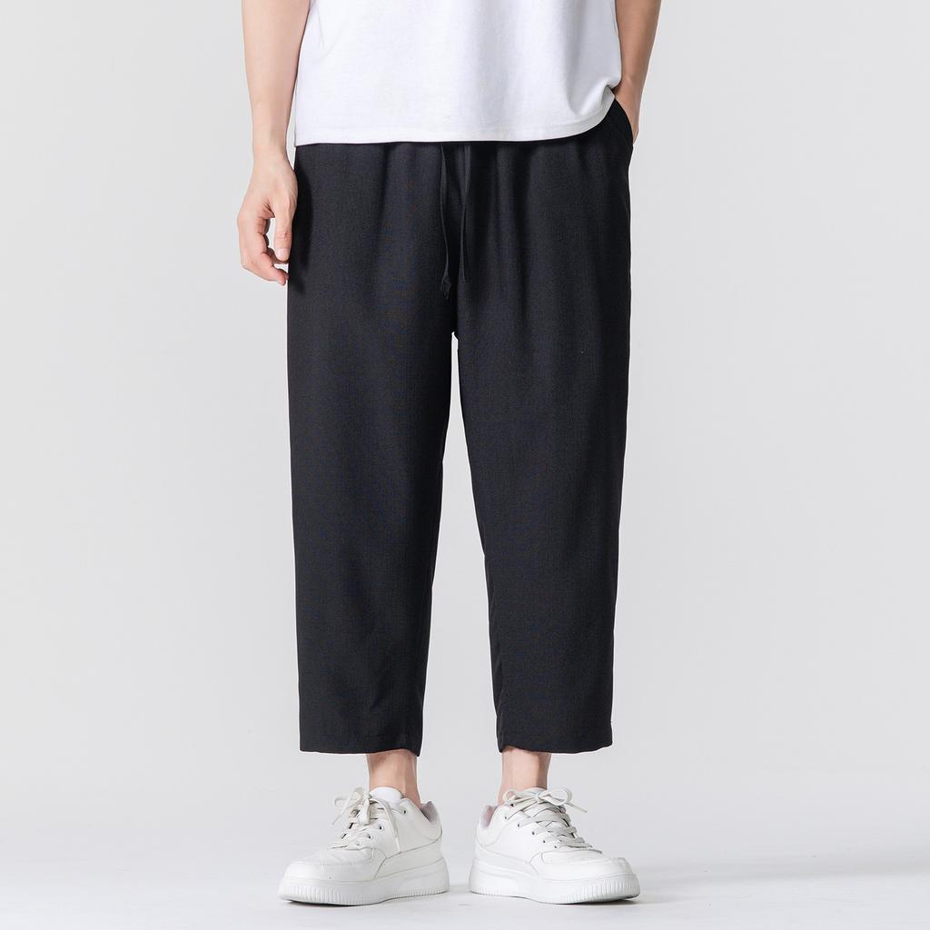 Summer new large size casual Harlan straight-leg pants Chinese style men's trend simple eight-point pants