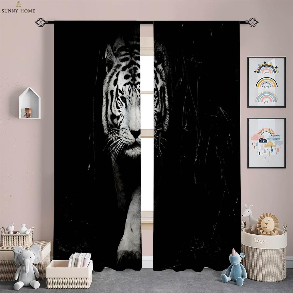 Lion Forest Animal 3D Printed Curtains Children's Room Living Room Study Decorative Curtains Home Decor 2 Pieces