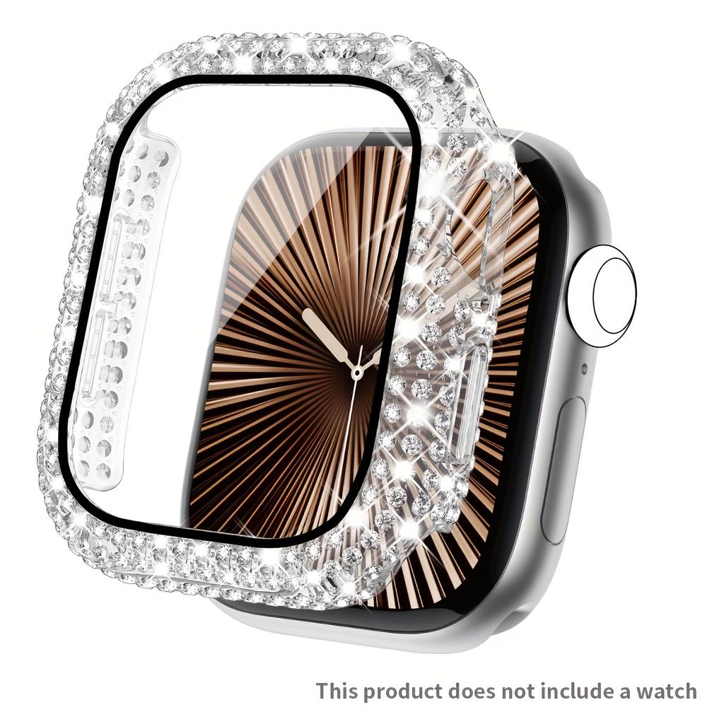 Etui Błyszczące z Cyrkoniami + Szkło Hartowane dla Apple Watch Seria 11 10 9 8 7 SE, 46 42 45 41 44 40 38mm