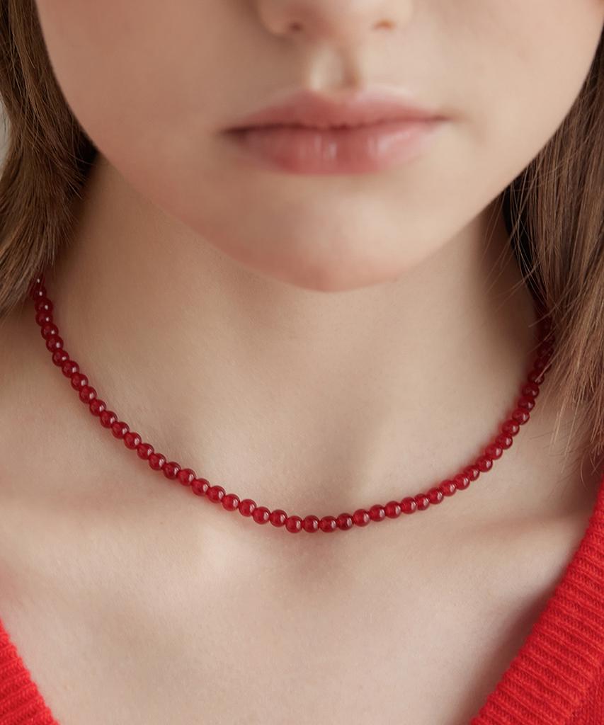 Tatiana (Silver 925) Red Jade Candy Ball Necklace Nz2143