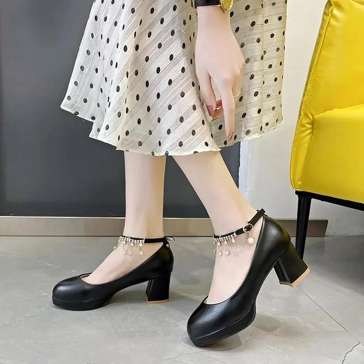 Women Elegant 6cm High Heels Lady Fashion Crystal Ankle Strap Thick Heeled Pumps Autumn 2025 Wedding Bridal Luxury Party Shoes