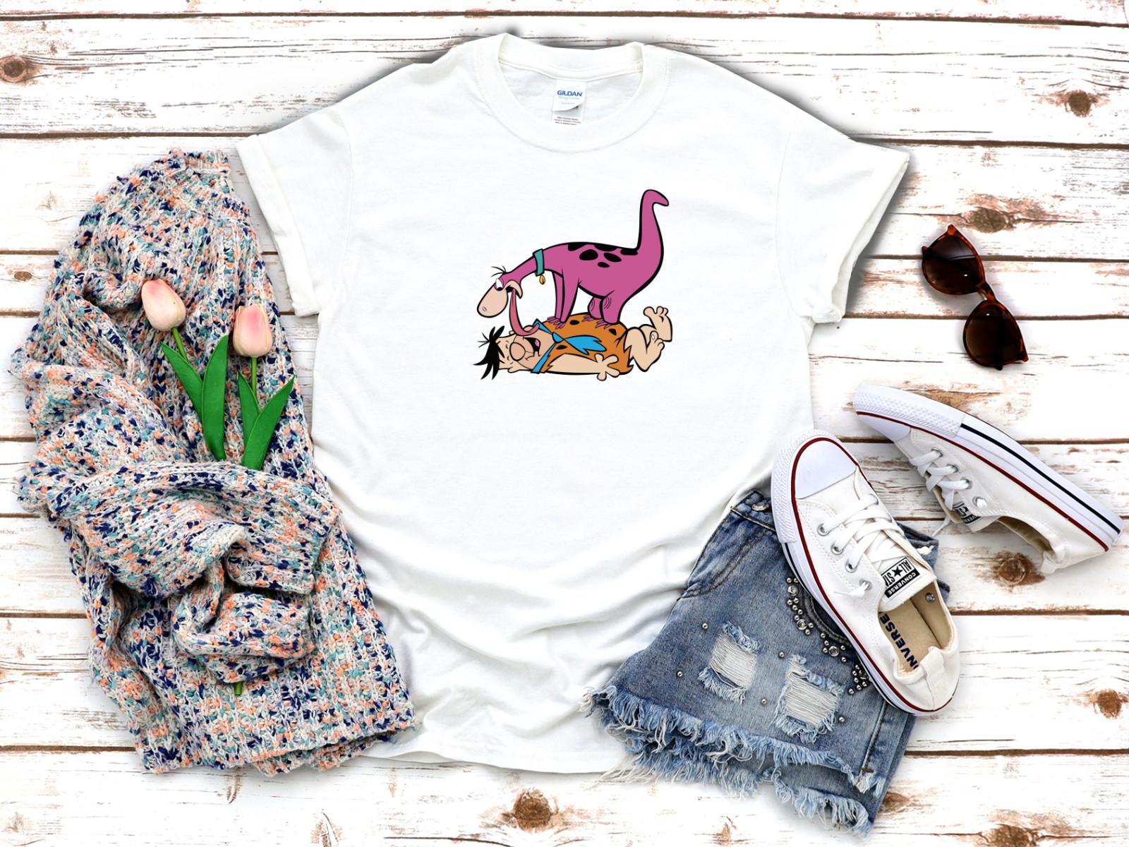 The Flintstones Characters Dino Fred Bambam 3 4 Short Sleeve Woman T-shirt XXXL