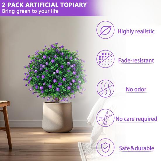 Artificial Topiary Ball with Lavender Flowers 16 Inches UV Resistant Faux