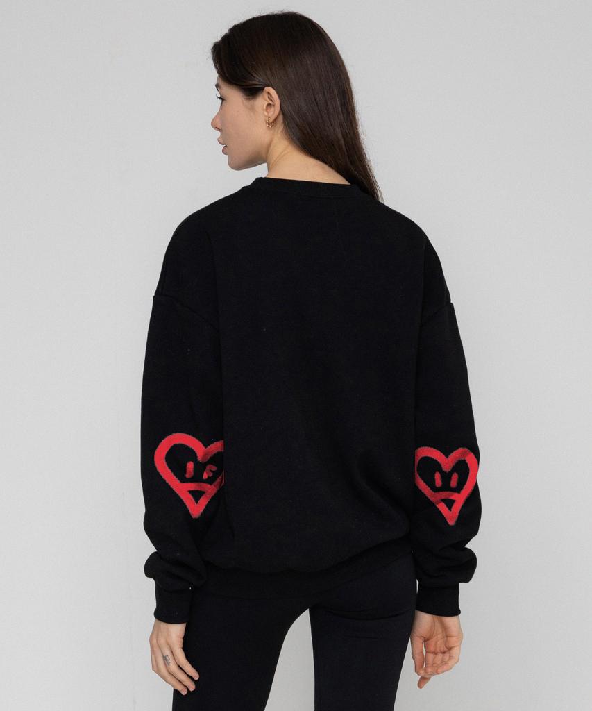 GRAVER [Unisex] Elbow Spray Heart Smile Sweatshirt_Black