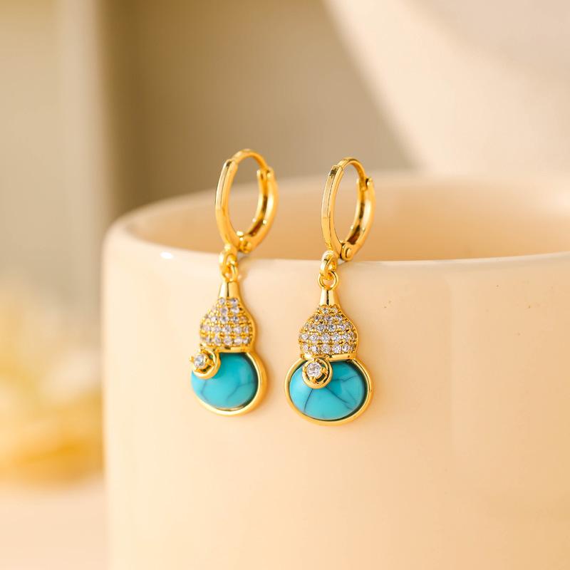Turquoise Gourd Choker Necklace Micro Set with Zirconia, Unique Exquisite Versatile Pendant