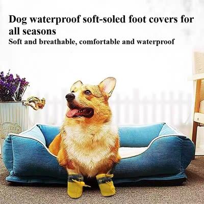 4pcs Reflective Pet Shoes Anti-slip Foot Protectors for Small and Medium-sized Dogs Oxford Waterproof Soft Sole Dog Foot Covers