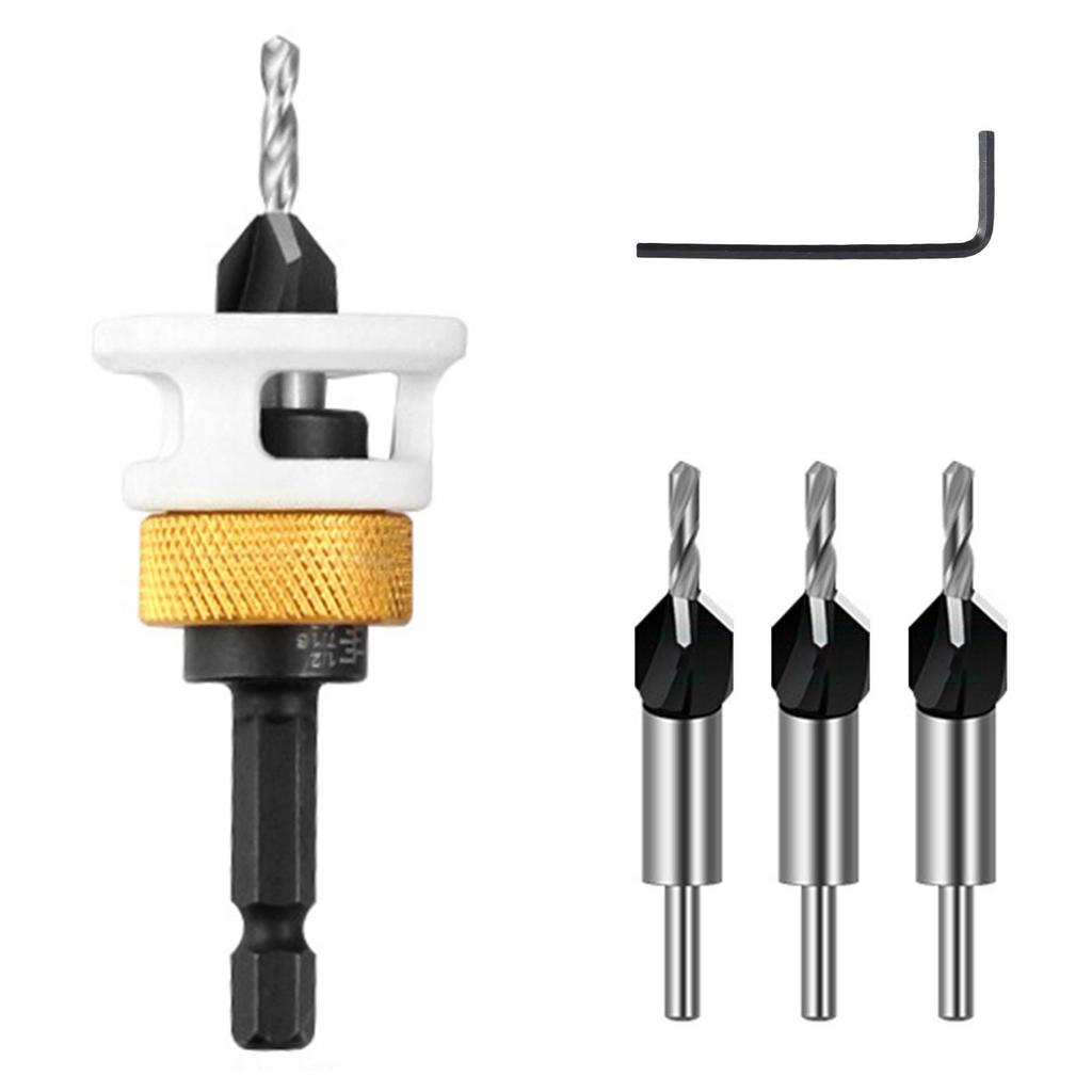 High Speed Woodworking Countersink Drill Bit Set 6542 Steel Four Flute Cone with Adjustable Depth Stop for Woodworkers