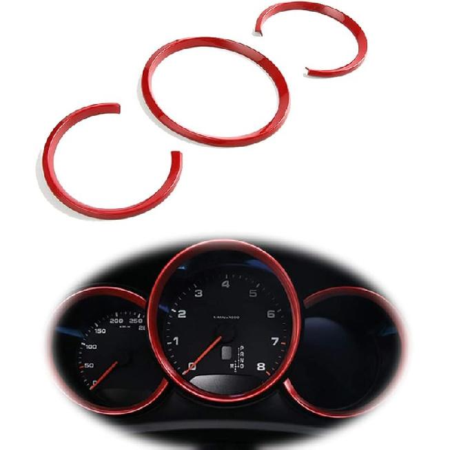 GTINTHEBOX 3 Pcs Red Dashboard Edge Decoration Trim Ring for 2014-up Porsche Macan