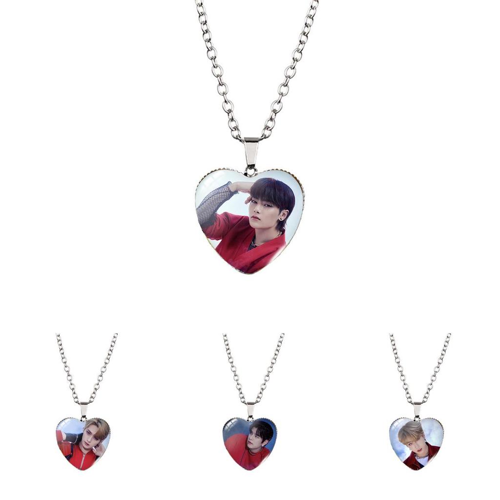 Stray Kids Heart Shaped Time Gem Pendant Necklace For Trendy Boys With Regular Chain