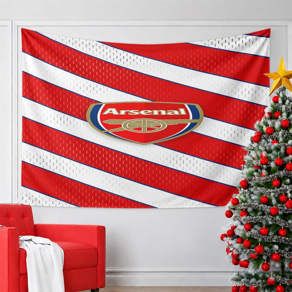 Arsenal Logo with Red Striped Background Pattern Wall Hanging Tapestry Decorative Tapestry Home Decor for Bedroom and Living Room