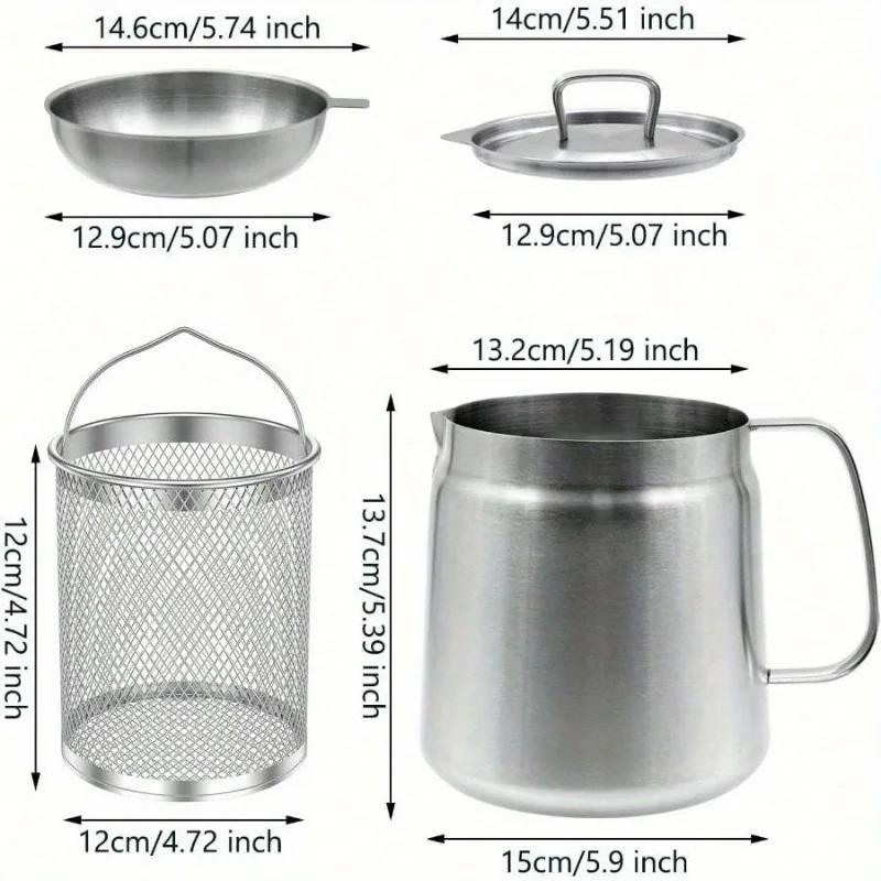 304 Stainless Steel Oil Filter Pot with Strainer Deep Fryer Basket for Kitchen Multi-function Frying Net Tank Grease Container