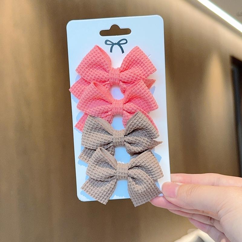 4/6/10Pcs Soft Cotton Bow Hairpin Girl Sweet Design Hairpin Color Block Delicate Hairgripe Barrettes Kawaii Child Accessories