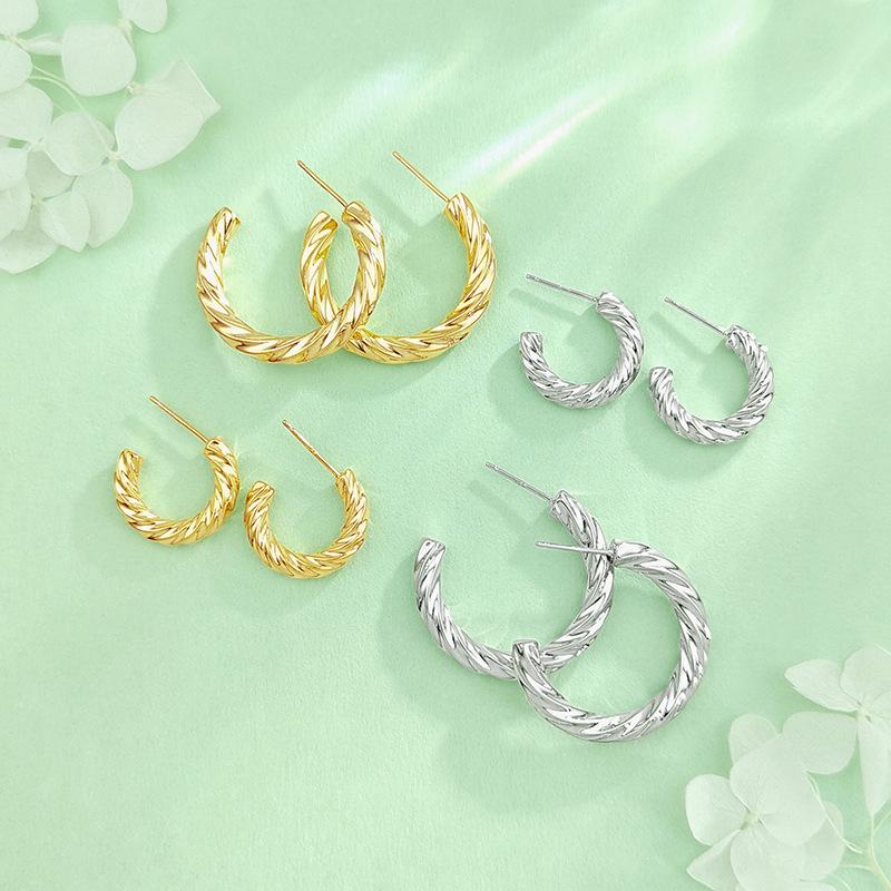S925 Sterling Silver Twisted Hoop Earrings for Women - Fashionable Retro Design with a Niche High-End Appeal