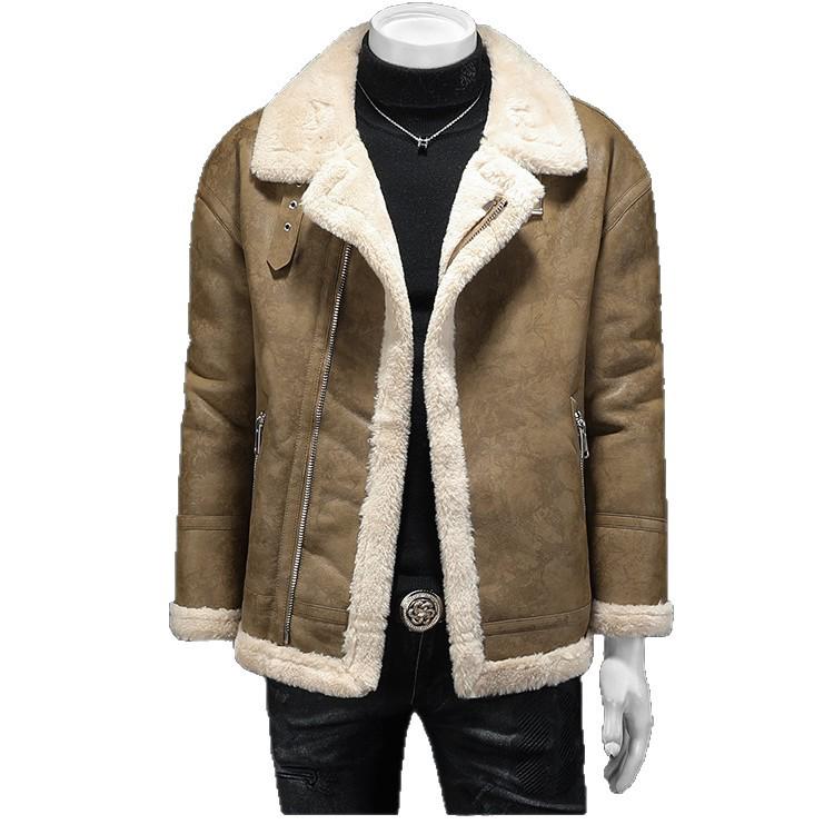 Men's Hong Kong Style PU Leather Fur-Lined Jacket