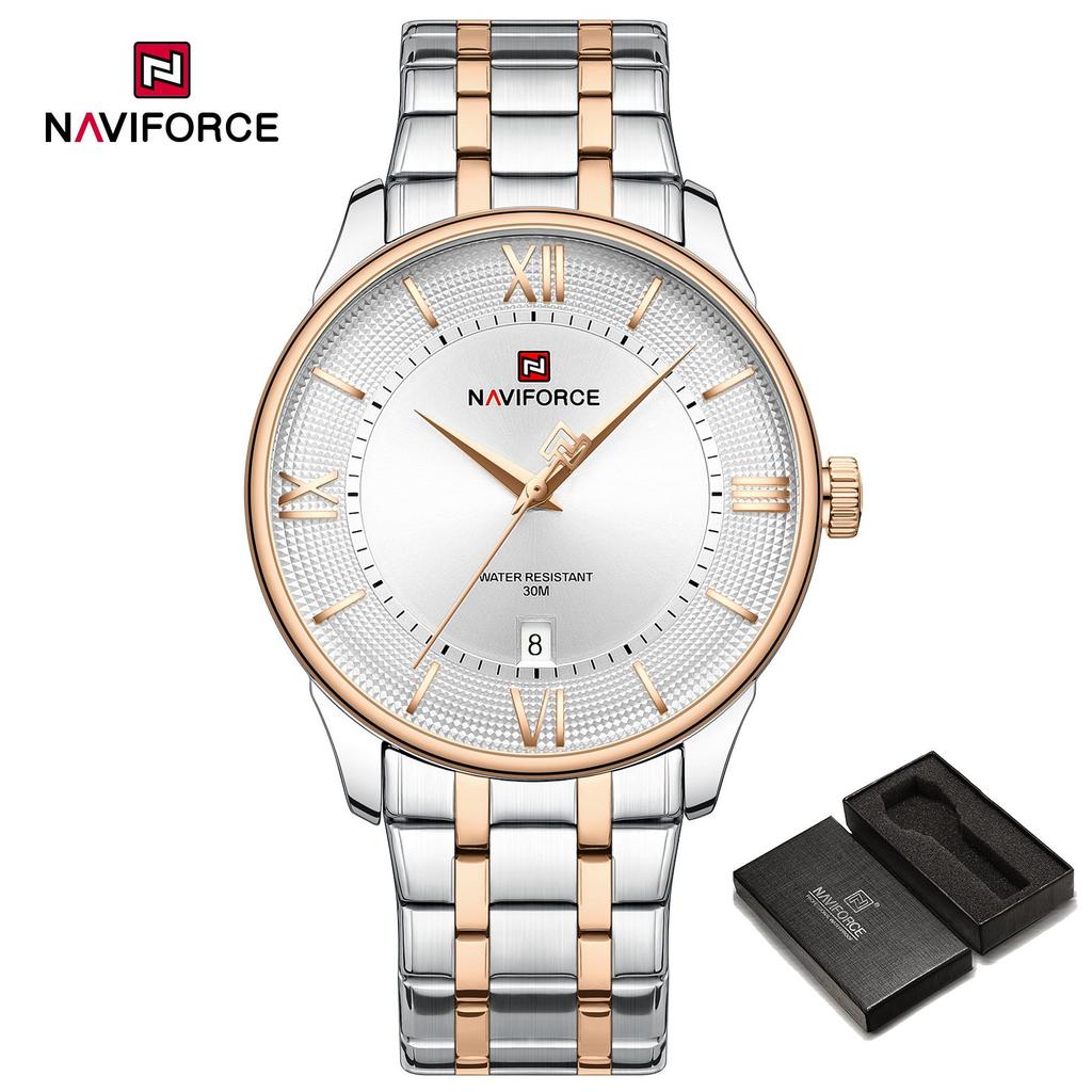 NAVIFORCE Men Quartz Watch Daily Casual Calendar Simple Dial 30m Waterproof Stainless Steel Strap Men Casual Watch Gift NF9272S