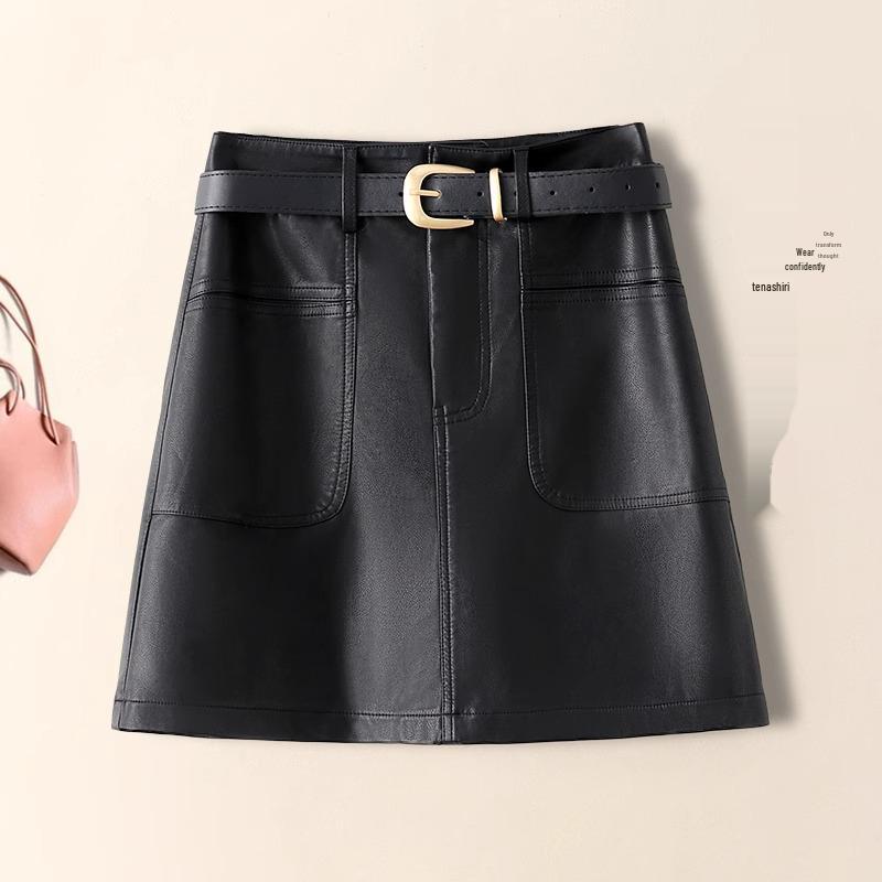 

Женская коричневая миди-юбка-бодикон из искусственной ПУ кожи - А-силуэт, мода осень/зима 2024 30/2XL for 125-135 jin