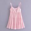 Kaslead New Arrival Women's Clothing Fashion Style Layered Patchwork Pink Sling Dress Loose Versatile Short Skirt