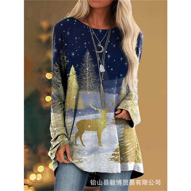 

Универсальная рождественская цифровая 3D-печать женская футболка элегантный новый дизайн повседневная весна осень с длинным рукавом и круглым вырезом женская одежда XS