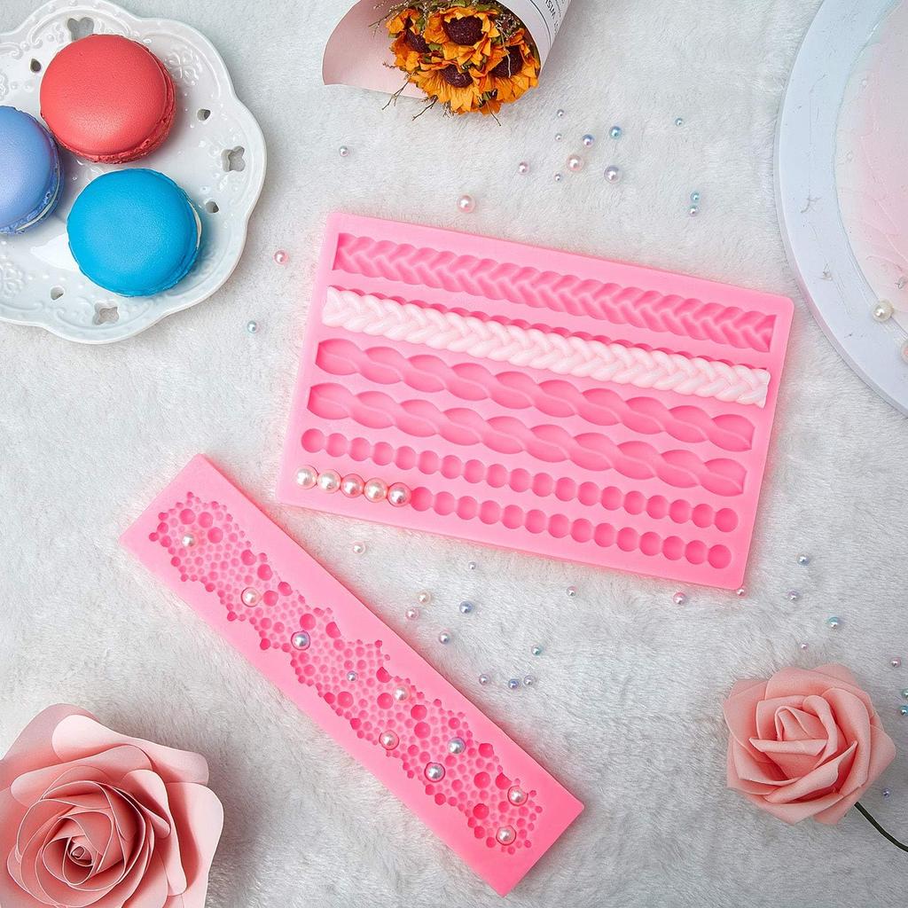 2 Pieces Rope and Pearl Silicone Molds Fondant Chocolate Bubble Mold for Cake Decoration Cupcake Topper Kitchen DIY Baking Tools