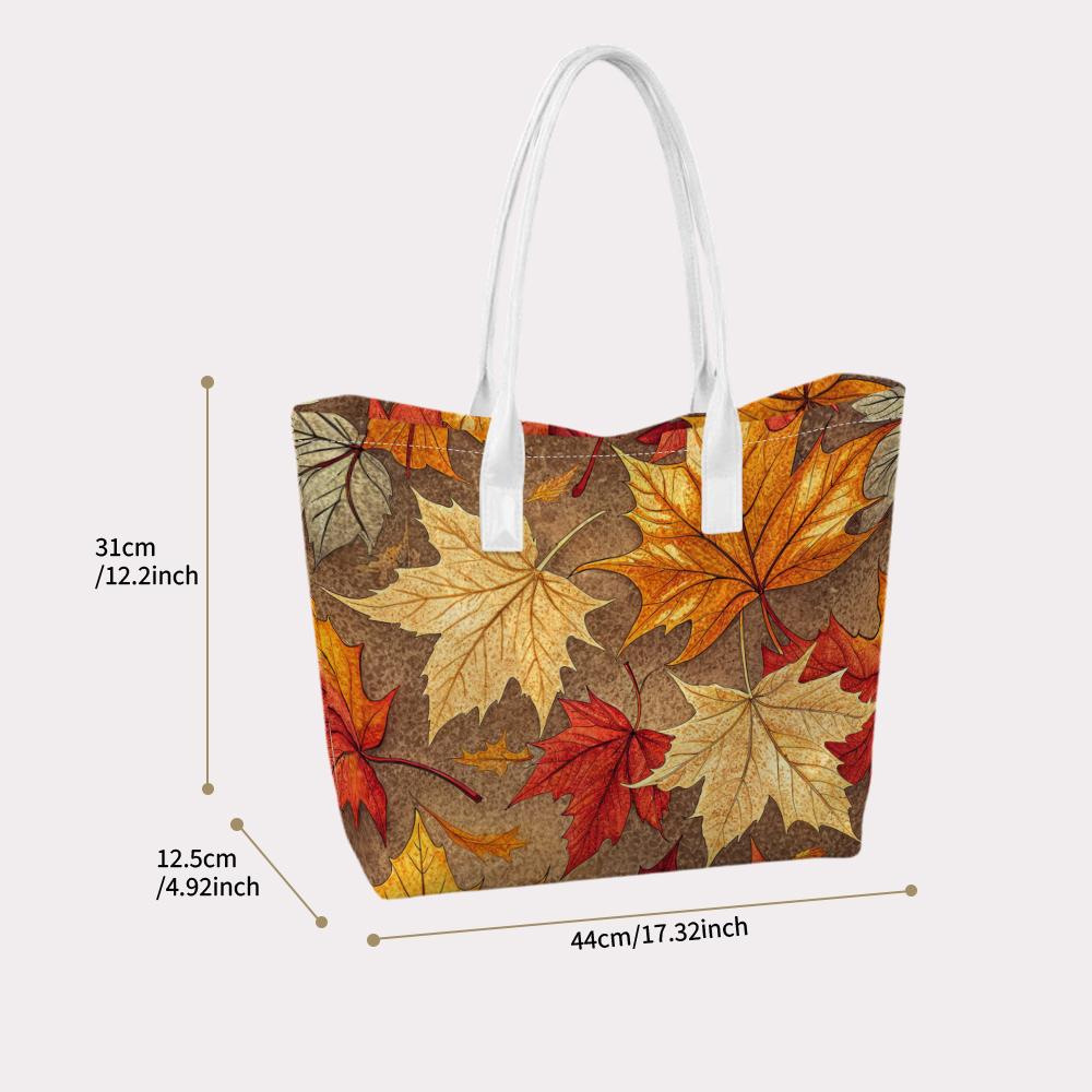 Autumn Maple Leaves Print Portable Tote Bag Daily Use Casual Handbag for Women