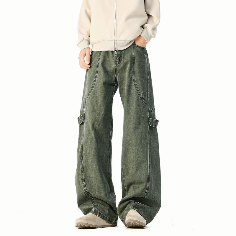 51 Hip-hop American Vintage Patchwork Cargo Jeans Men's and Women's Fashion Brand Cleanfit Simple Loose Wide-Leg Trousers