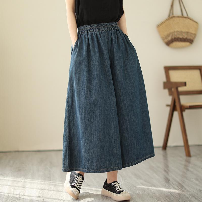 

Джинсовые брюки-кюлоты больших размеров, женские, укороченные, с заниженной талией, широкие брюки 2XL темно-синий