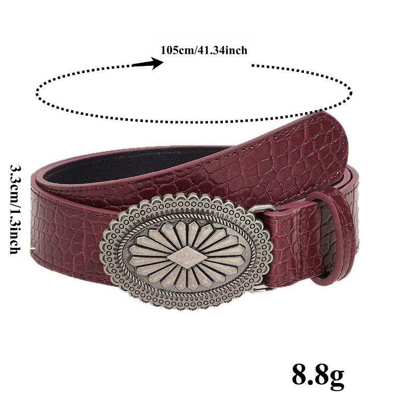 American-Style Minimalist Retro Carved Buckle Belt Unique Women's Leather Belt Subculture-Inspired High-End Red Women's Belts
