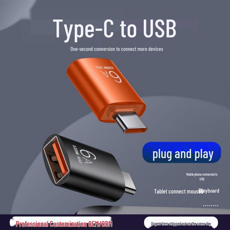USB-C to USB 3.1 OTG Adapter, 6A Fast Charge & Data Transfer, Gold Aluminum for Mobile Phones